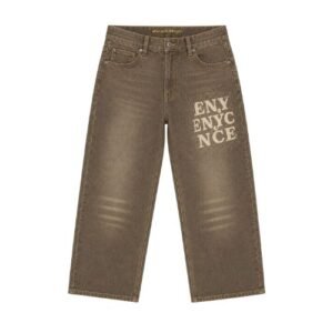 Enyce Brown Jeans front view featuring a rich brown denim finish and modern streetwear style