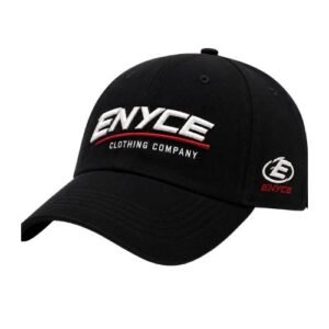 Enyce Black Cap front view showcasing a sleek black design for modern streetwear outfits