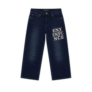Enyce Navy Blue Jeans front view featuring a deep navy denim finish and modern streetwear style