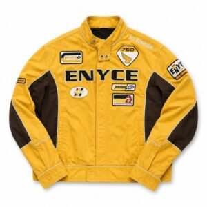 Enyce Yellow Racing Jacket front view with a bold motorsport-inspired streetwear design