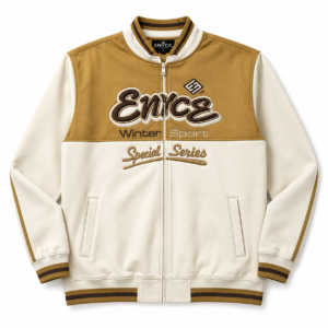 Eynce Off-White Racing Jacket front view with a modern racing-inspired streetwear design